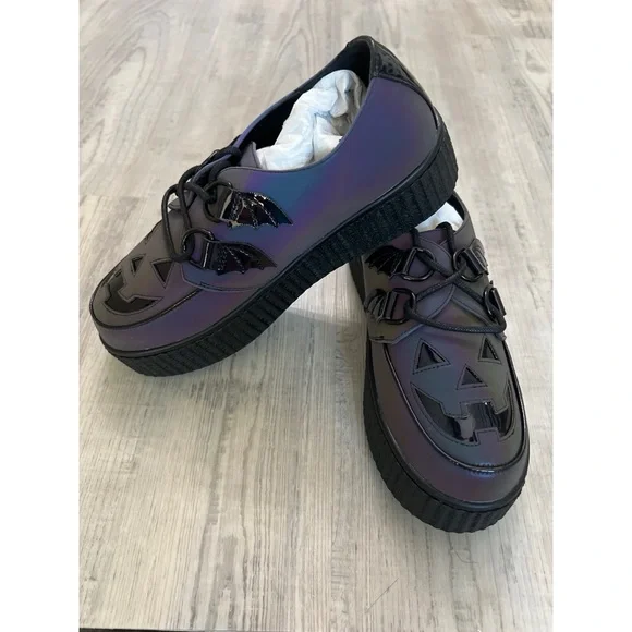 Strange Cvlt Krypt Scary Jack Creepers Platform Shoes Reflective - Size 8 - Picture 4 of 6